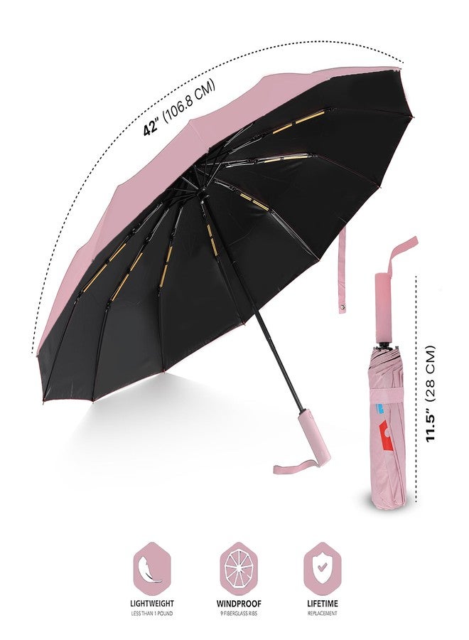 PRIME PICK مظلة سفر مقاومة للرياح من برايم بيك | مظلة مطر صغيرة الحجم تفتح وتغلق تلقائيًا للرجال والنساء | غطاء قوي وخفيف الوزن وقابل للطي ومقاوم للماء (وردي) - Image 4